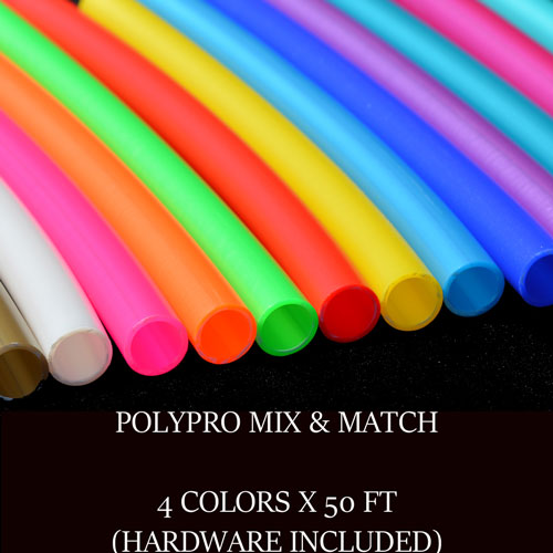 Five-color polypro hoop tubing bundle with 20′ coils. Perfect for hoop makers, teachers, and workshops. Save when buying in a bundle.